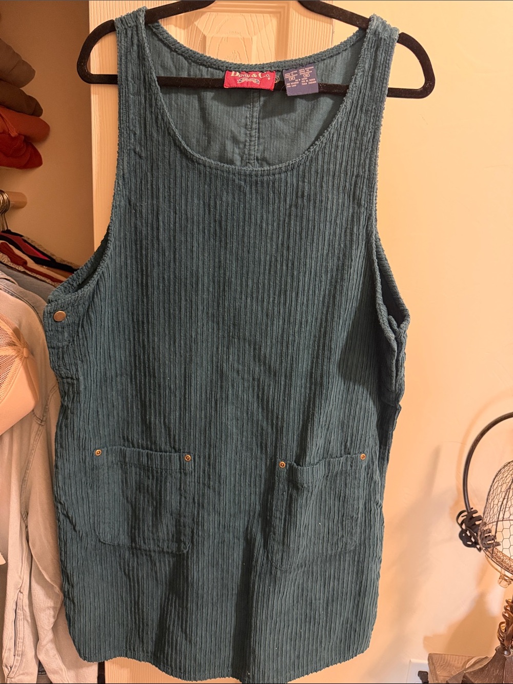 Denim&Co Teal Corduroy Pinafore Dress